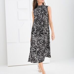 Chico's Black Label Floral Crinkle High-Neck Dress
